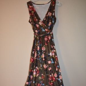 Olive Green Floral Maxi Dress